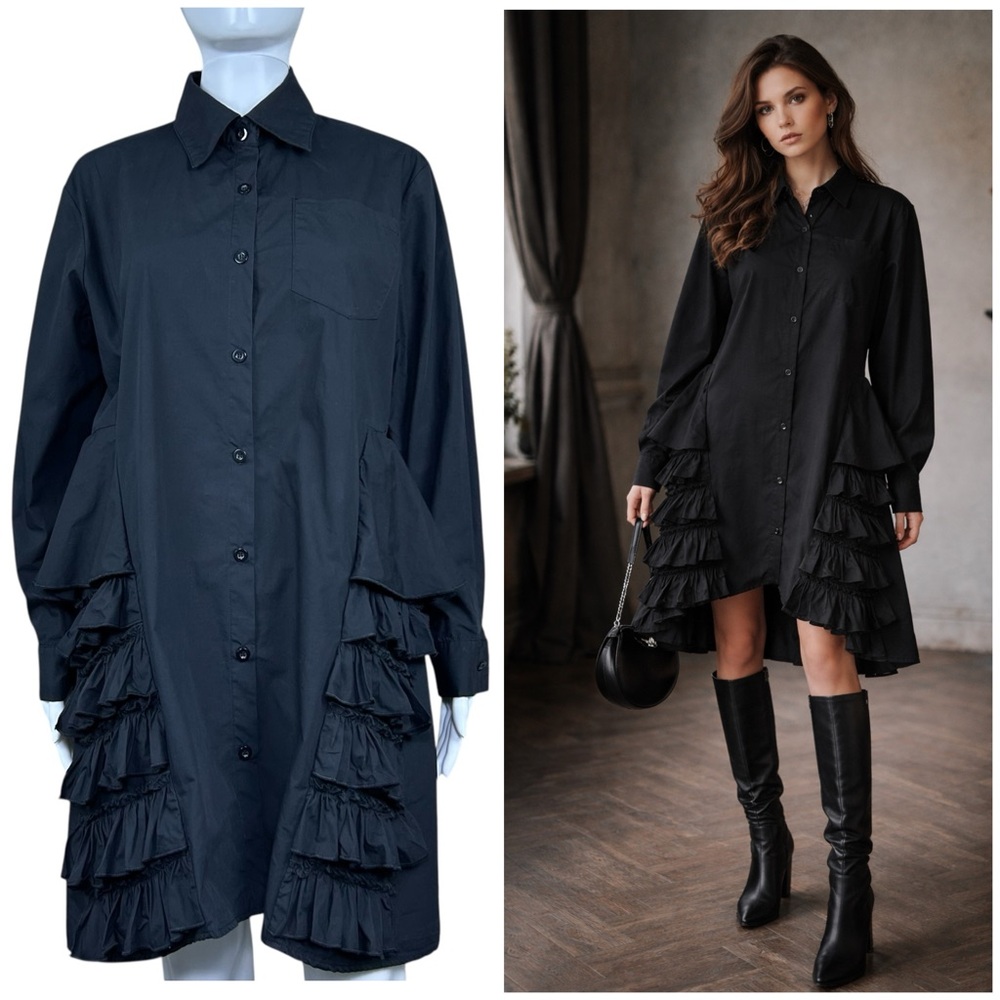Beulah Style Ruffle Shirt Dress Size S/M Black Goth Romantic Whimsigoth Edgy